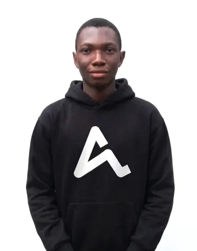 Samuel Antwi, CIO of Afrokan Labs, in an Afrokan Labs hoodie
